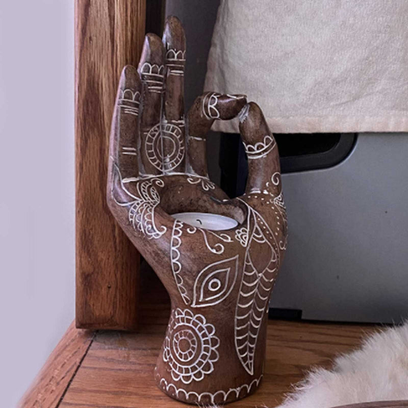 Buddha Candle Holder Mudra Hand Tabletop