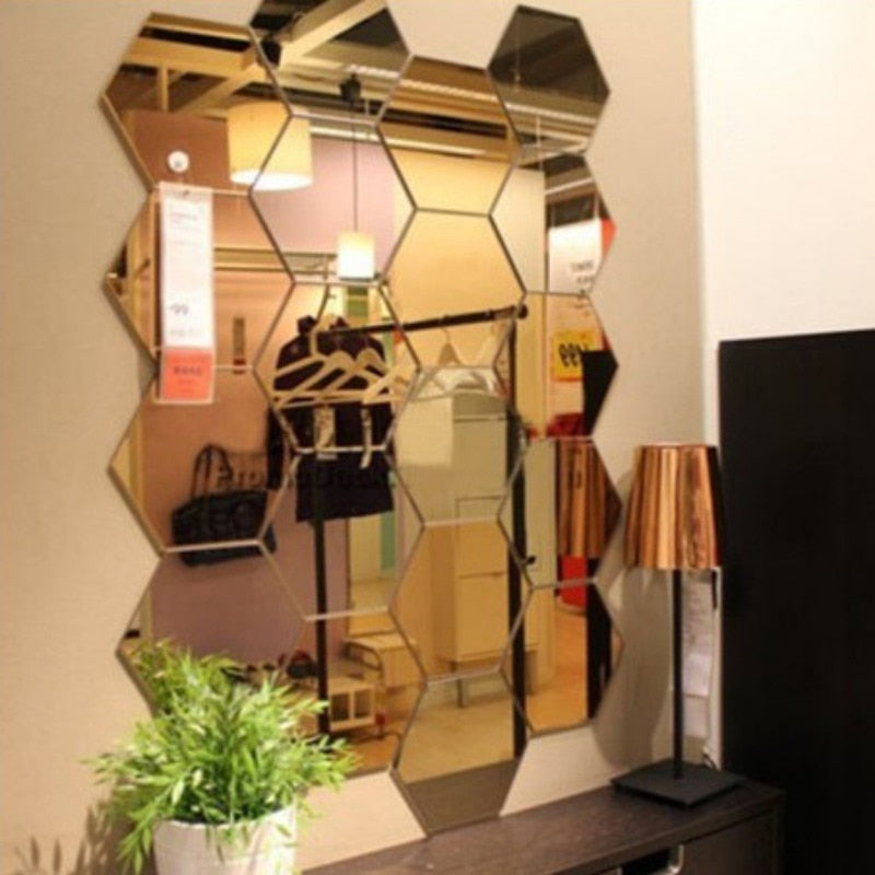3D Hexagon Acrylic Mirror Wall Stickers DIY Art