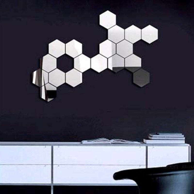 3D Hexagon Acrylic Mirror Wall Stickers DIY Art
