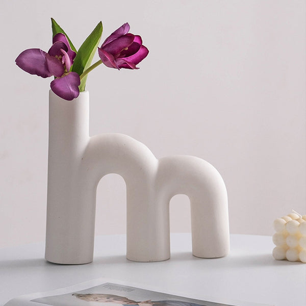 White Ceramic  Flower Pot Vase