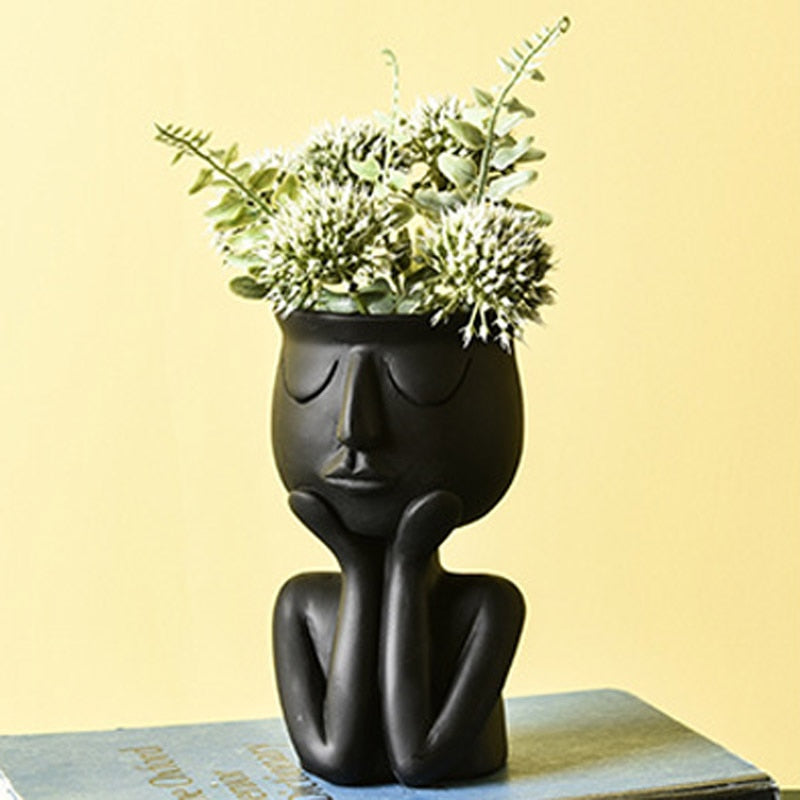 Human Face Resin Flower Pot Vase