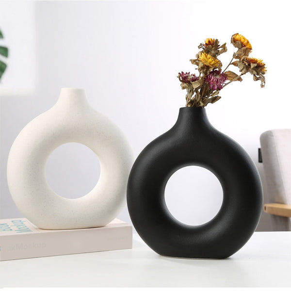 Ceramic Round Hollow Donut Flower Pot Vase