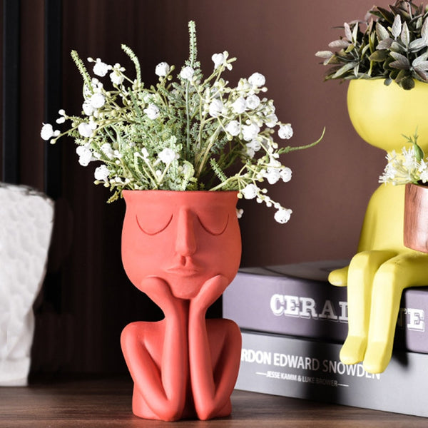 Human Face Resin Flower Pot Vase