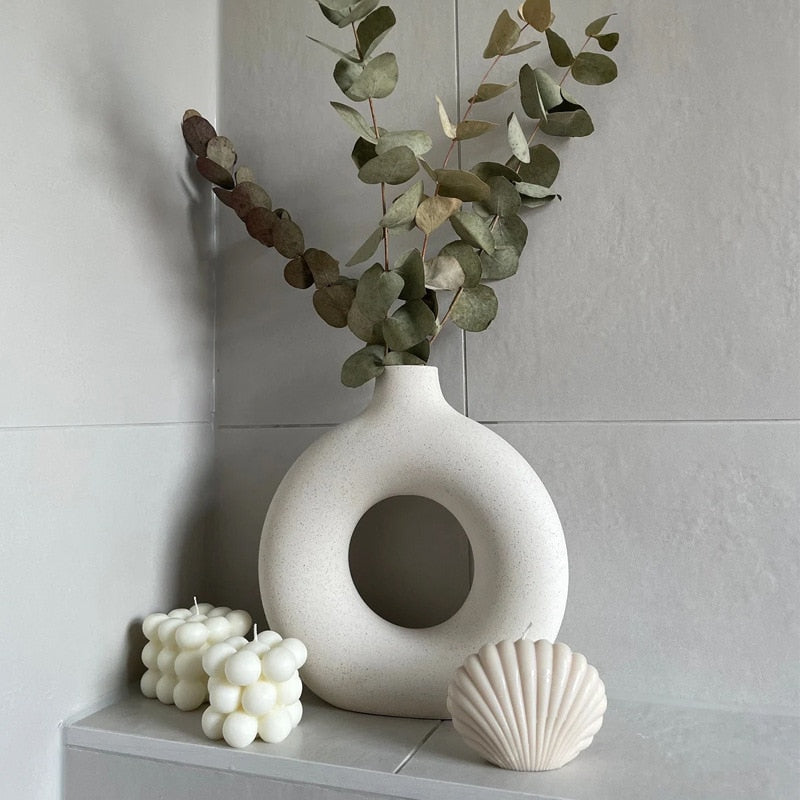 Ceramic Round Hollow Donut Flower Pot Vase